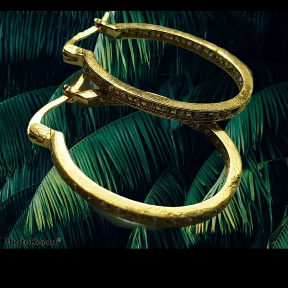 3/$15 Gold Toned white Rhinstone  Hoop Earings - Picture 5 of 5